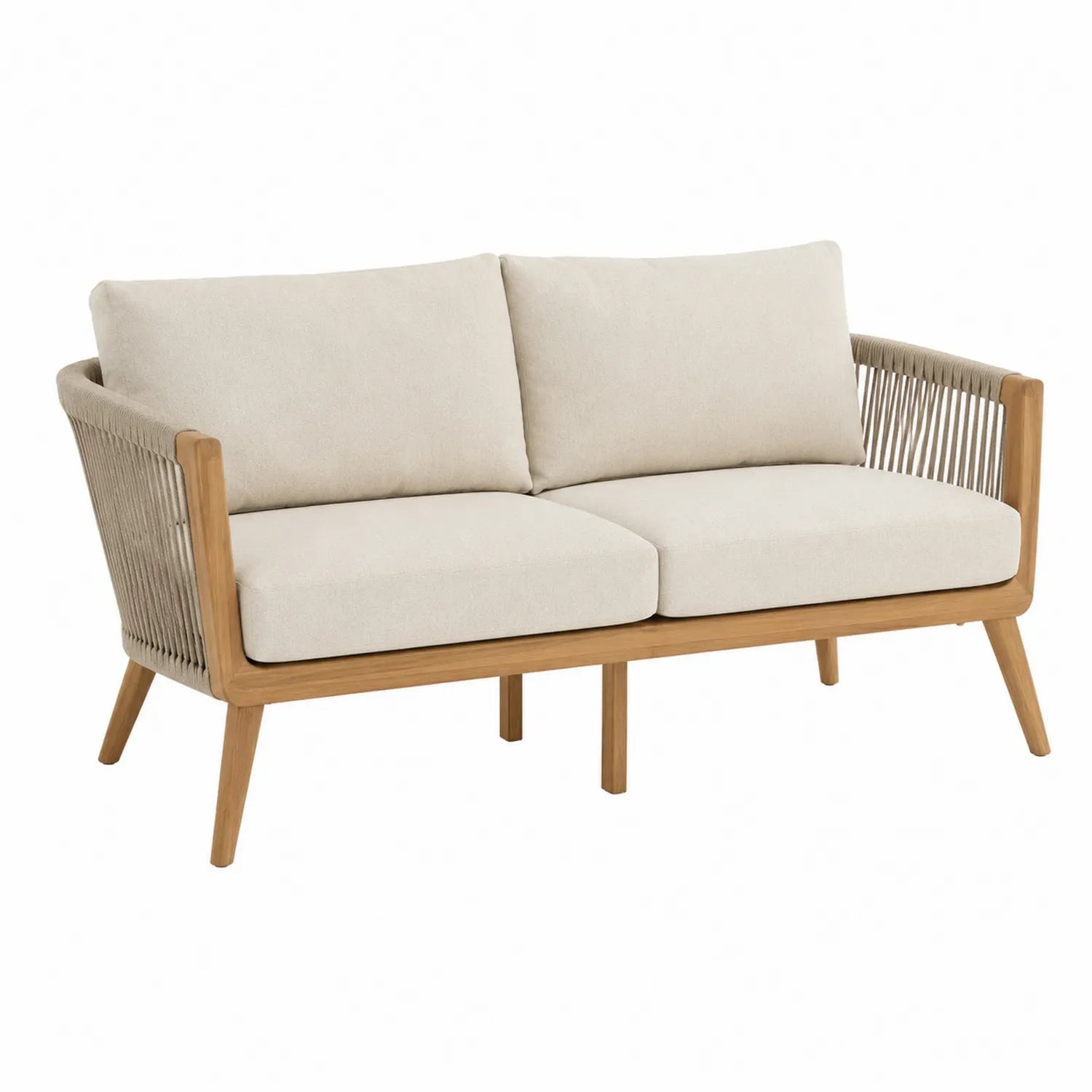 Sofa ogrodowa z drewna tekowego i tkaniny beżowa