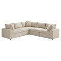 Narożna sofa sztruksowa beżowa modułowa 300x230 cm