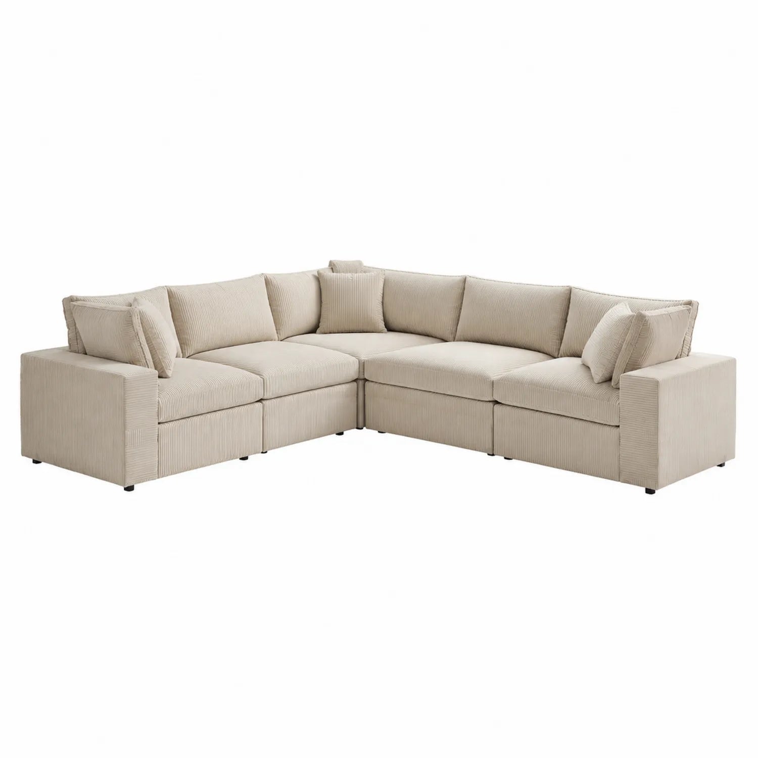 Narożna sofa sztruksowa beżowa modułowa 300x230 cm