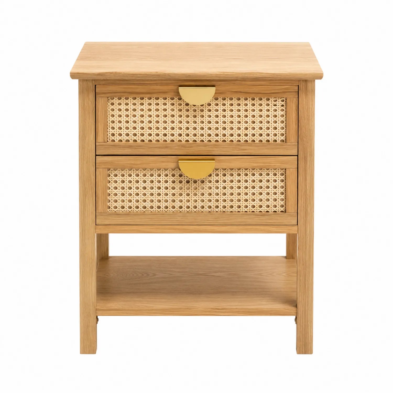 Drewniana szafka nocna z rattanowymi frontami 45x35x55cm
