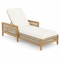 Leżanka ogrodowa drewno teak, beżowo-naturalna