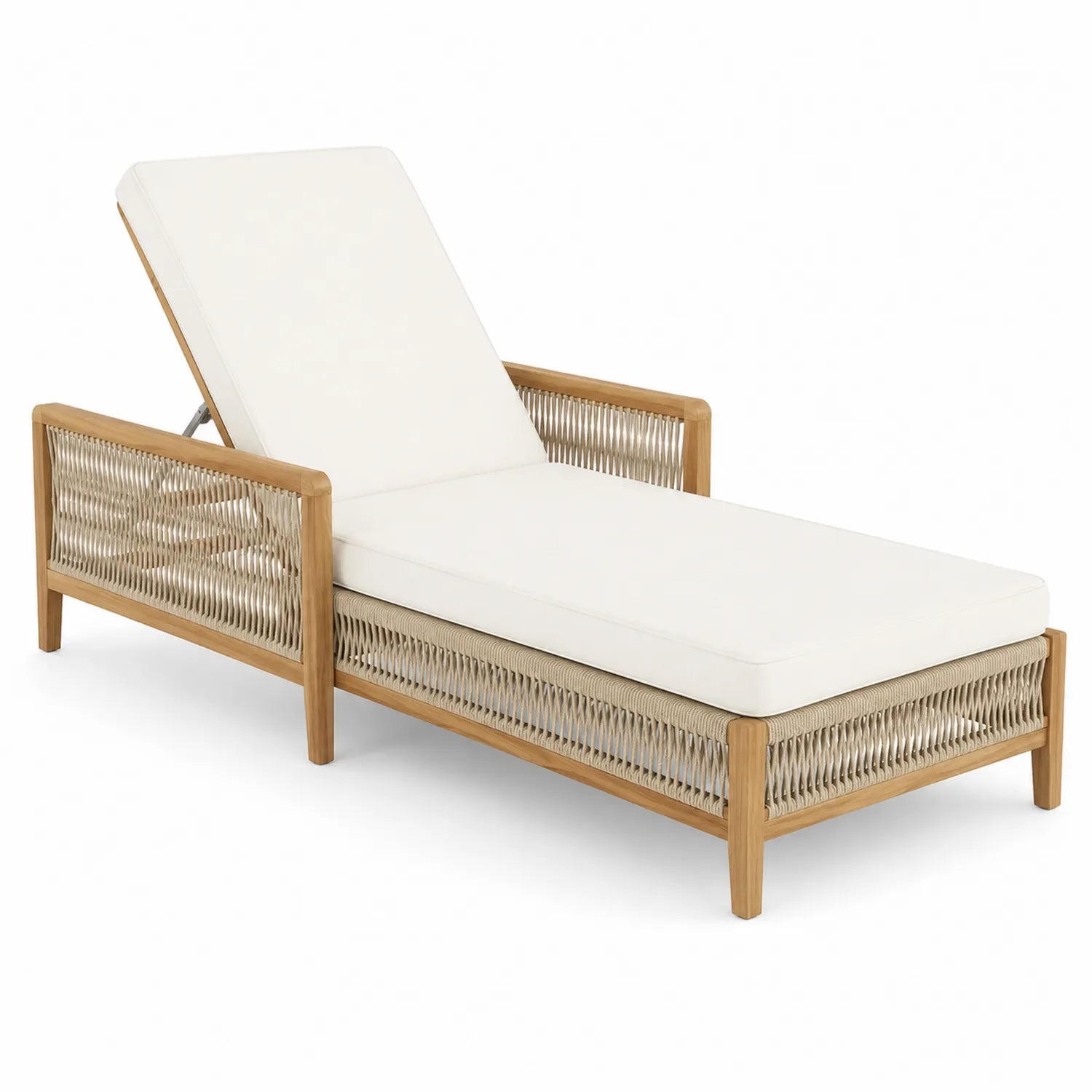 Leżanka ogrodowa drewno teak, beżowo-naturalna