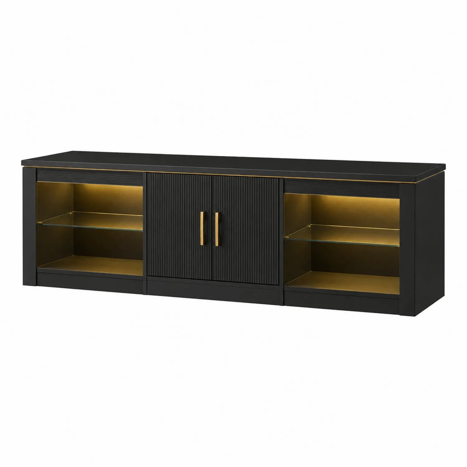 Szafka RTV drewniana z hartowanym szkłem Czarna 150x40x50 cm