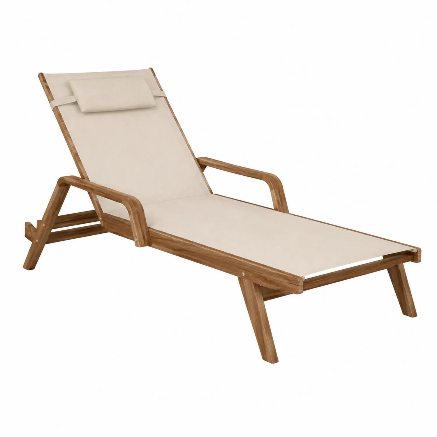 Leżak drewniany z teak z poduszką beżowy 200x60x35cm