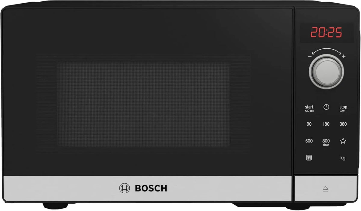 Bosch, FFFL023MS2 Kuchenka mikrofalowa, 44 x 26 cm, 20 l, stal nierdzewna, czerwona, dioda LED, ekran LED, Seria 2, stojąca na zimno, Autopilot FFL023MS2