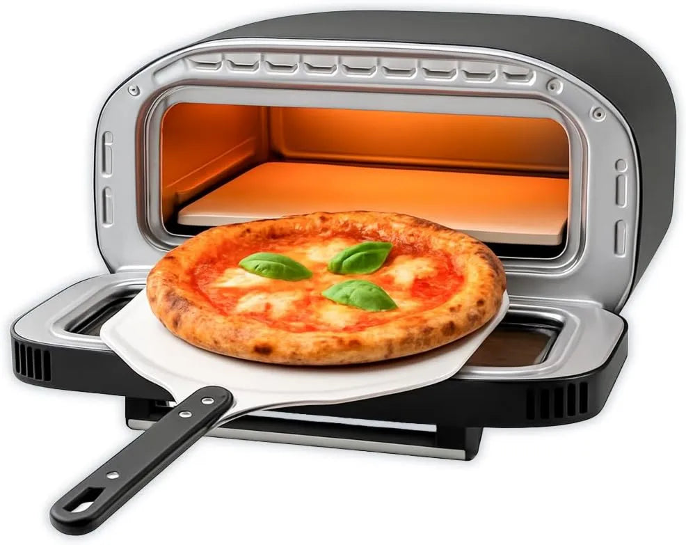BEHOME piec do pizzy, Elektryczny, 420 W, ogniotrwałe łopata i kamień, jednolite gotowanie i moda na pizzę Napolitain, pizza w 2 min, 430°C