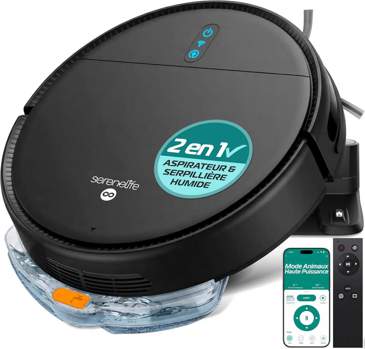 SereneLife robot sprzątający, Robot Odkurzacz 3-in-1, czarny, 3 tryb