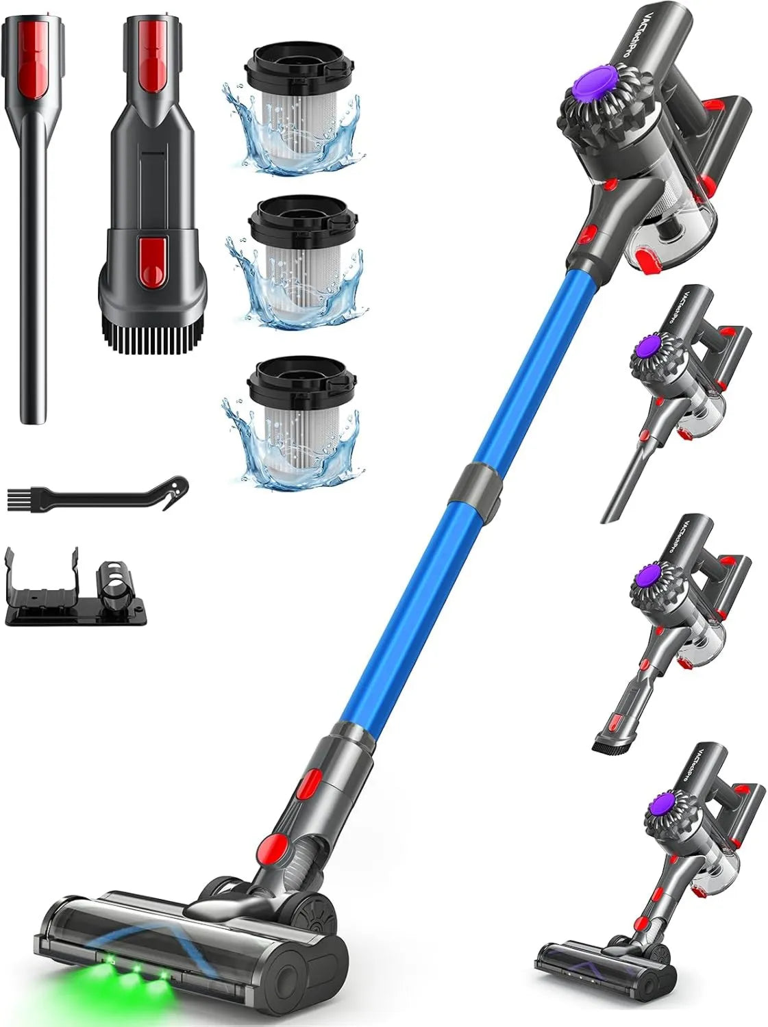 VACTechPro odkurzacz pionowy, F02 Odkurzacz, zdejmowany, niebieski, 6- in- 1.35 Minut czas pracy z Amovible Bateria 6-en-1