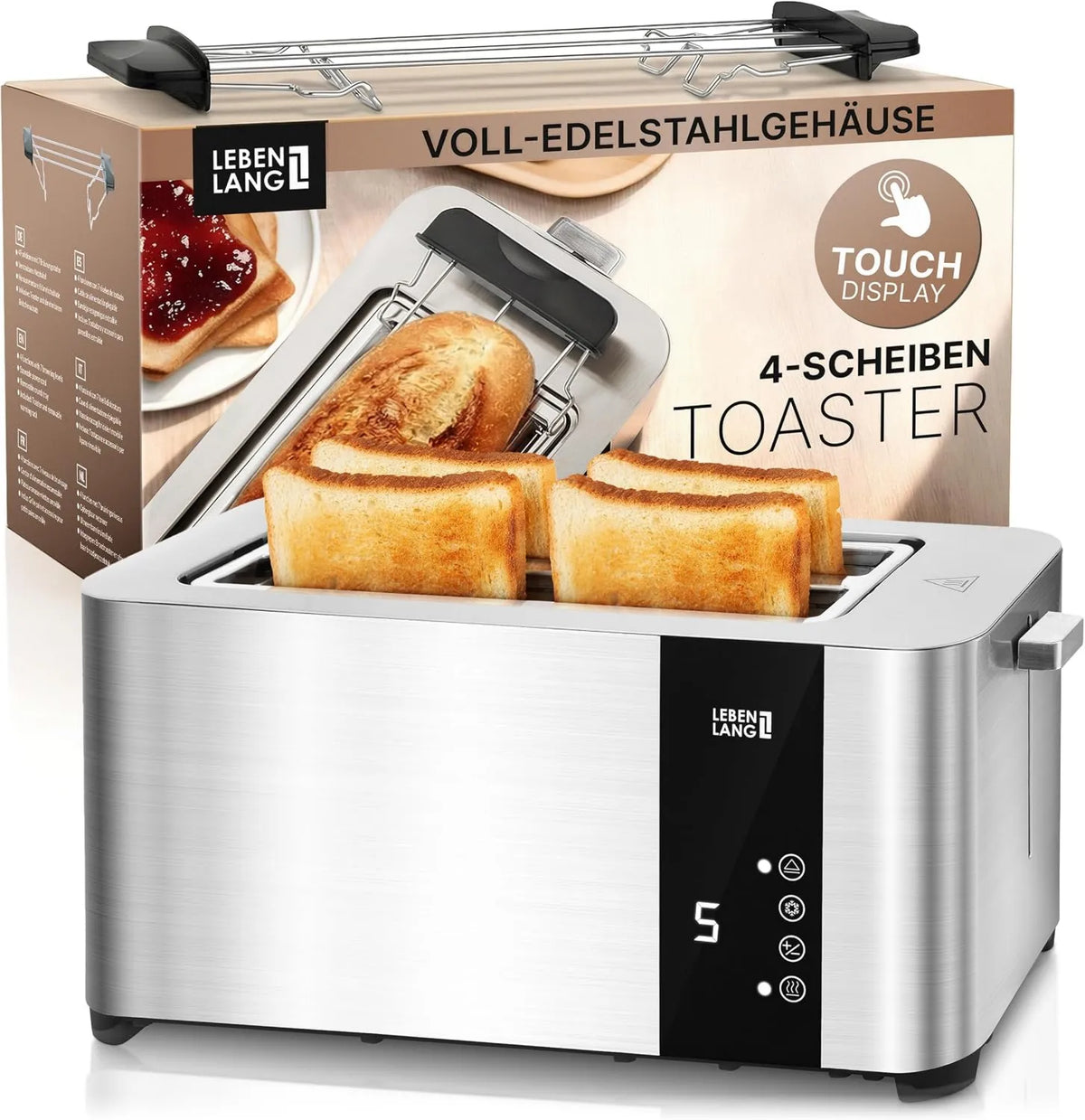 LEBENLANG, Toster, 1400 W, LENELANG I 7, dotyk, stal nierdzewna