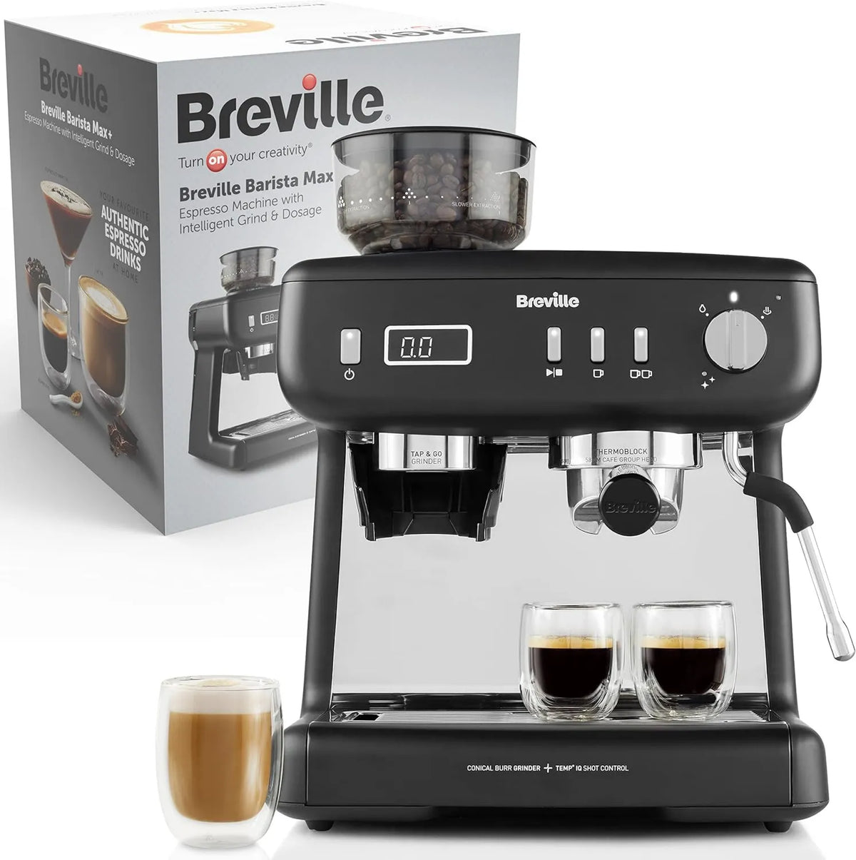 Breville automatyczny ekspres do kawy, VCF152X Ekspresja Maszyna, minutnik, Czarny, Włoski Pompa 15 Bar, Latte i Cappuccino, Dokładny minutnik Extraction