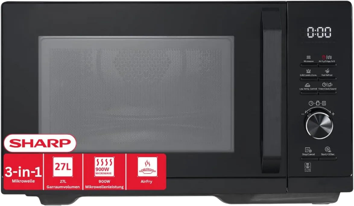 Sharp kuchenka mikrofalowa, RCA271TB, 27 l, 900 / 1000, 2100 W, grill, 28 automatyczne rozmrażanie, mikrofalówka, gorące powietrze i funkcja AirFry