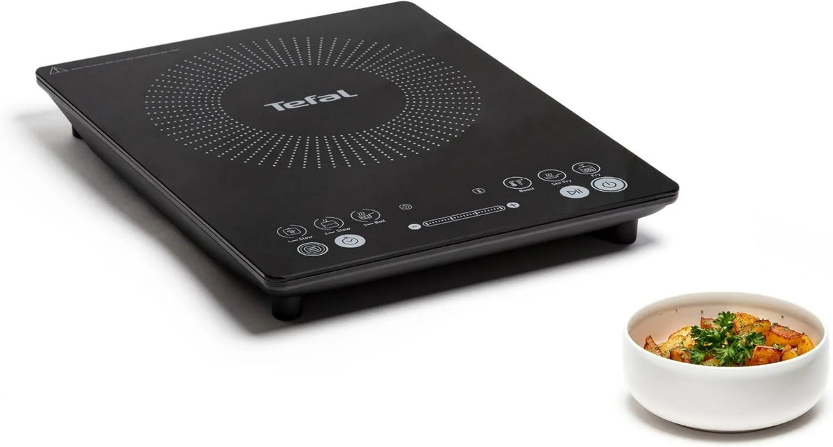 Tefal płyta grzewcza, Płyta indukcyjna, 26 cm, 2100 W, 6 programów, stół do gotowania, licznik czasu, przenośny, wąski, czarny, licznik 180 mn, 45 mm