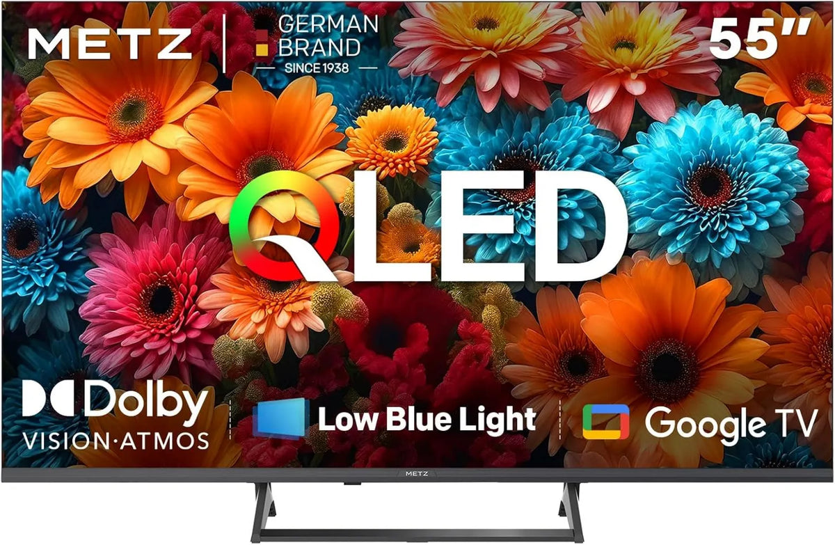 Metz telewizor, Google 55MQF7500Z Smart TV, 55 cali, 120 Hz, TV, 4K UHD, QLED, HDR, dźwięk Dolby, 139 cm, S2 CI +