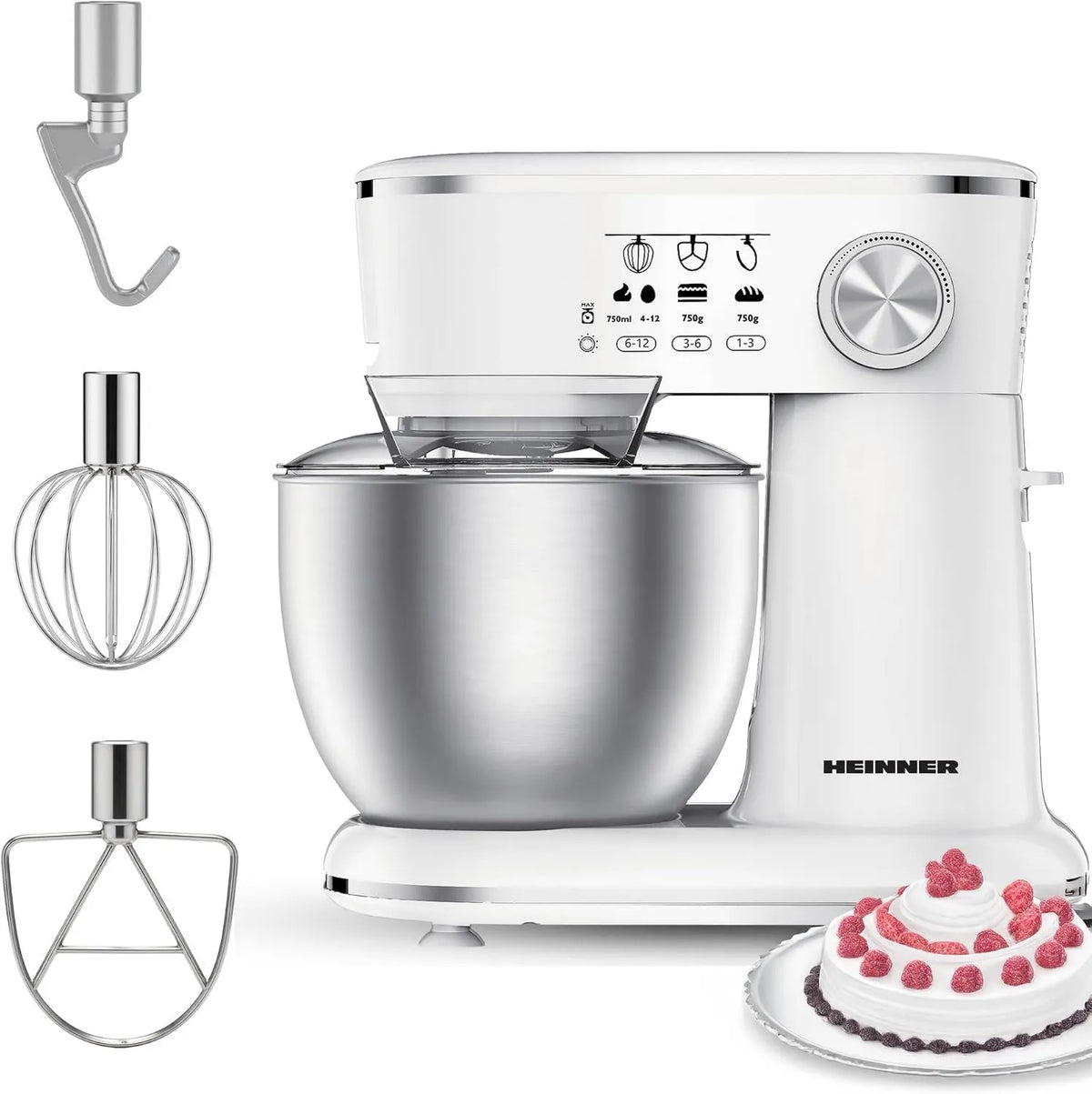 HPM-1000WHCH robot kuchenny, 1000 W, planetarny system mieszania, miska ze stali nierdzewnej 5 l, ochrona przed rozpryskiwaniem