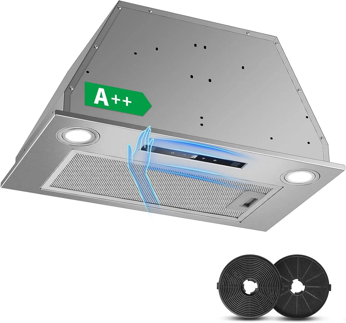 KICHPOWER okap kuchenny, 52 cm, 400m3 / h, ewakuacja i recykling, oświetlenie LED, 3 prędkości, zwrotne, Boost, dotyk, 400m3, Gestuelle m3/h