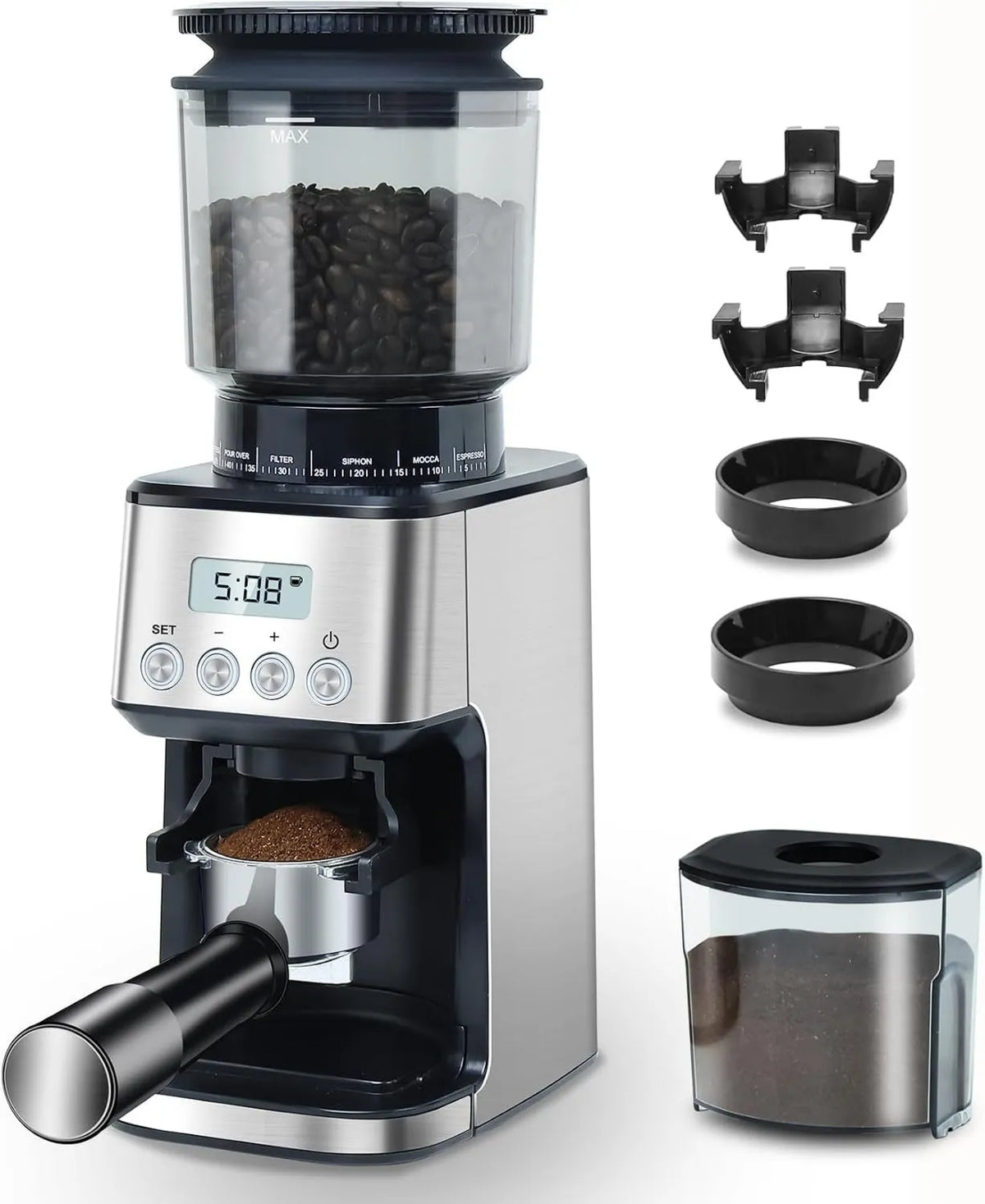 Homtone, Mill, młyn do ziaren kawy, 160 W, stal nierdzewna, 51 poziomów, dla Espresso, Homoton