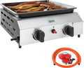 Outsunny grill gazowy, 4,8 kW, 2.4kW, 44.5 L, funkcja grilla, powłoka nieprzywierająca, Gazowy grill plancha z 2 palnikami ze stali nierdzewnej