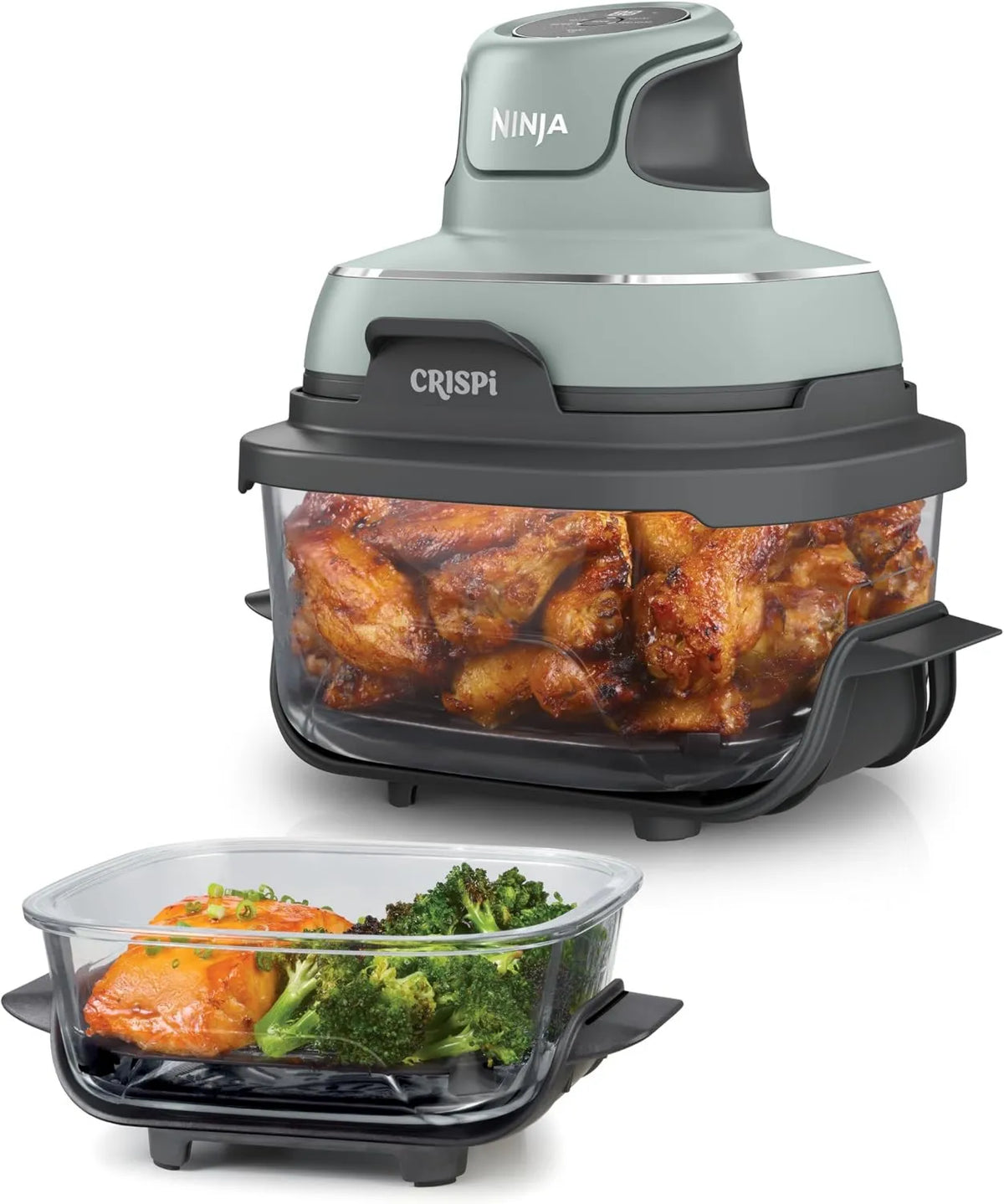 NINJA frytkownica beztłuszczowa, FN101EUSG suszarka na gorące powietrze, 1.4 l, 700 W, wyjmowana, 2 wyjmowalne szklane pojemniki / zamknięcia, 3.8 lub 1.4 l miski