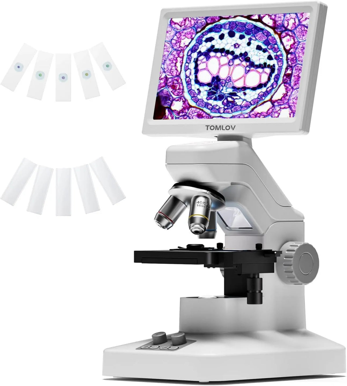 TOMLOV, Smart TV, TV, DM301, oświetlenie LED, wyświetlacz LCD, Max Microscope Biologiczny LCD 7 'z skalą pomiarową, 3 soczewki, Platyna mechaniczna