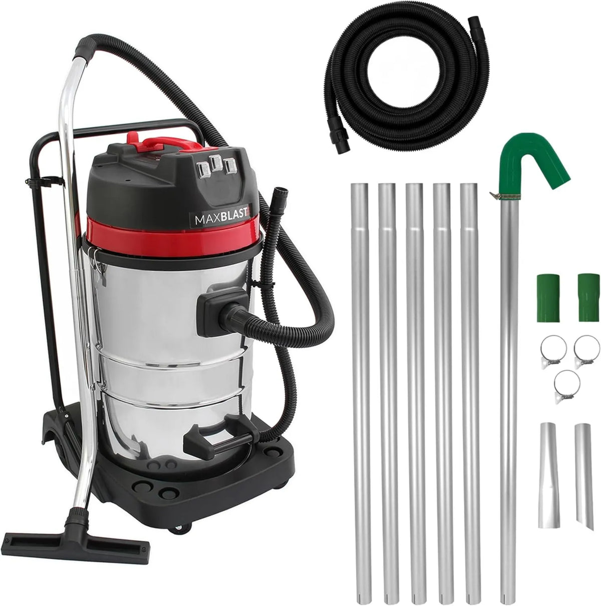 MAXBLAST, Odkurzacz, 80 l, 3000 W, przemysłowe, stal nierdzewna, 4 Akcesoria i worek Wliczone