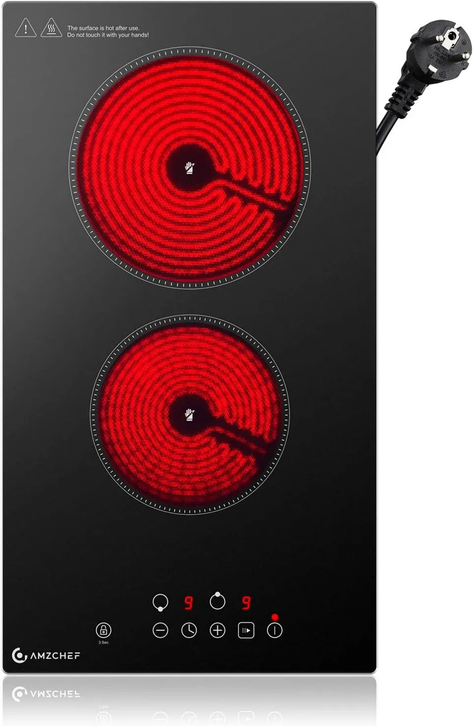 AMZCHEF płyta grzewcza, Płyta ze szkła ceramicznego, 2 pola grzewcze, 3200 W, 2-in-1, do zabudowy, Stolik / Recessable Design 2-en-1