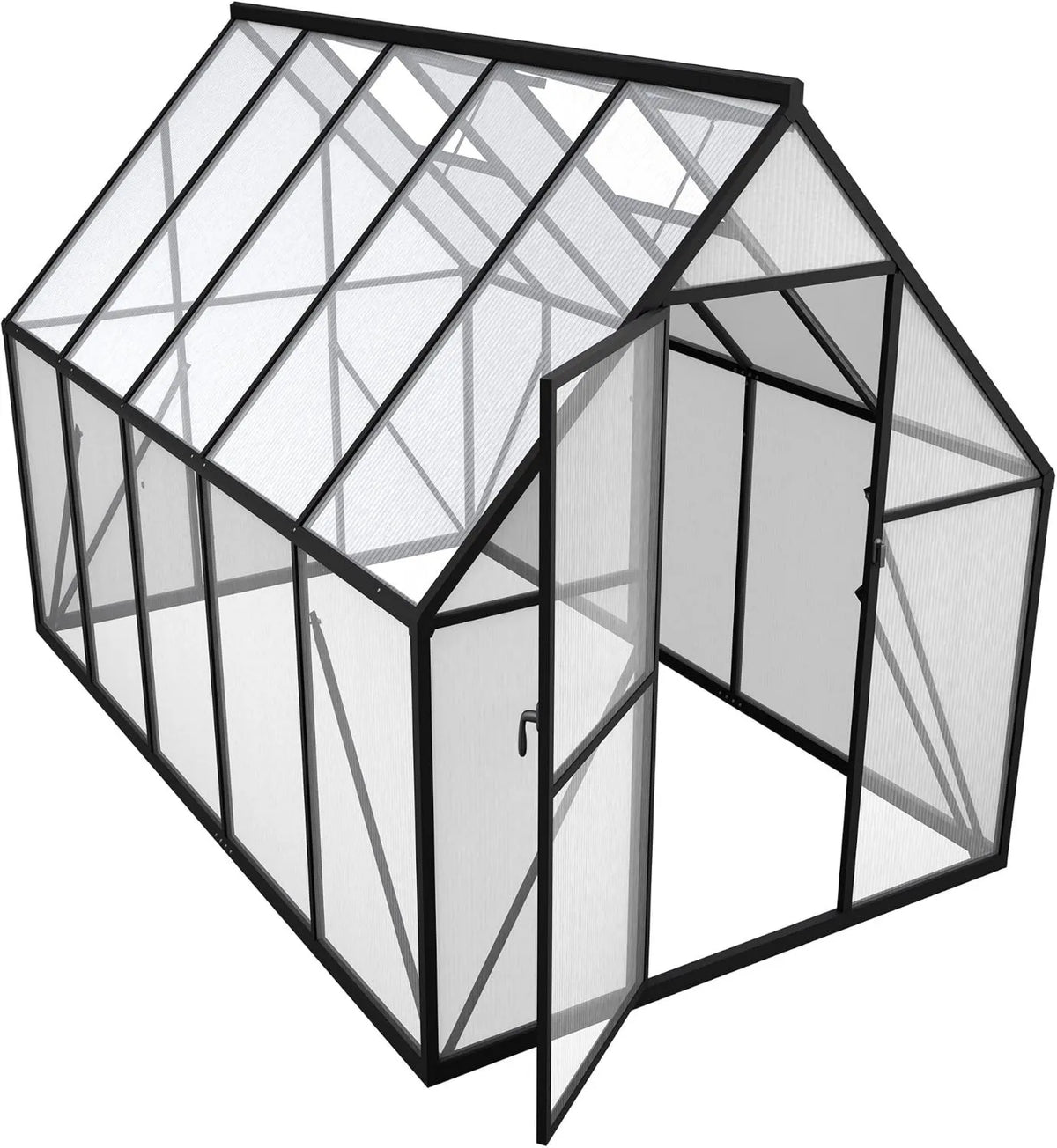 Szklarnia aluminiowa z przezroczystymi płytami PC, 195 cm, 280 x 180 x 195 cm, okno dachowe, drzwi i fundament