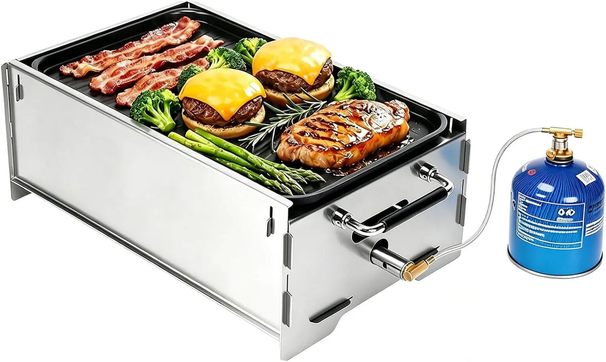 GFTIME, płyta grzewcza, przenośne, kemping, odlewane żelazko, małe mobilne grill, gaz i węgiel drzewny, torba transportowa, ogród, balkon