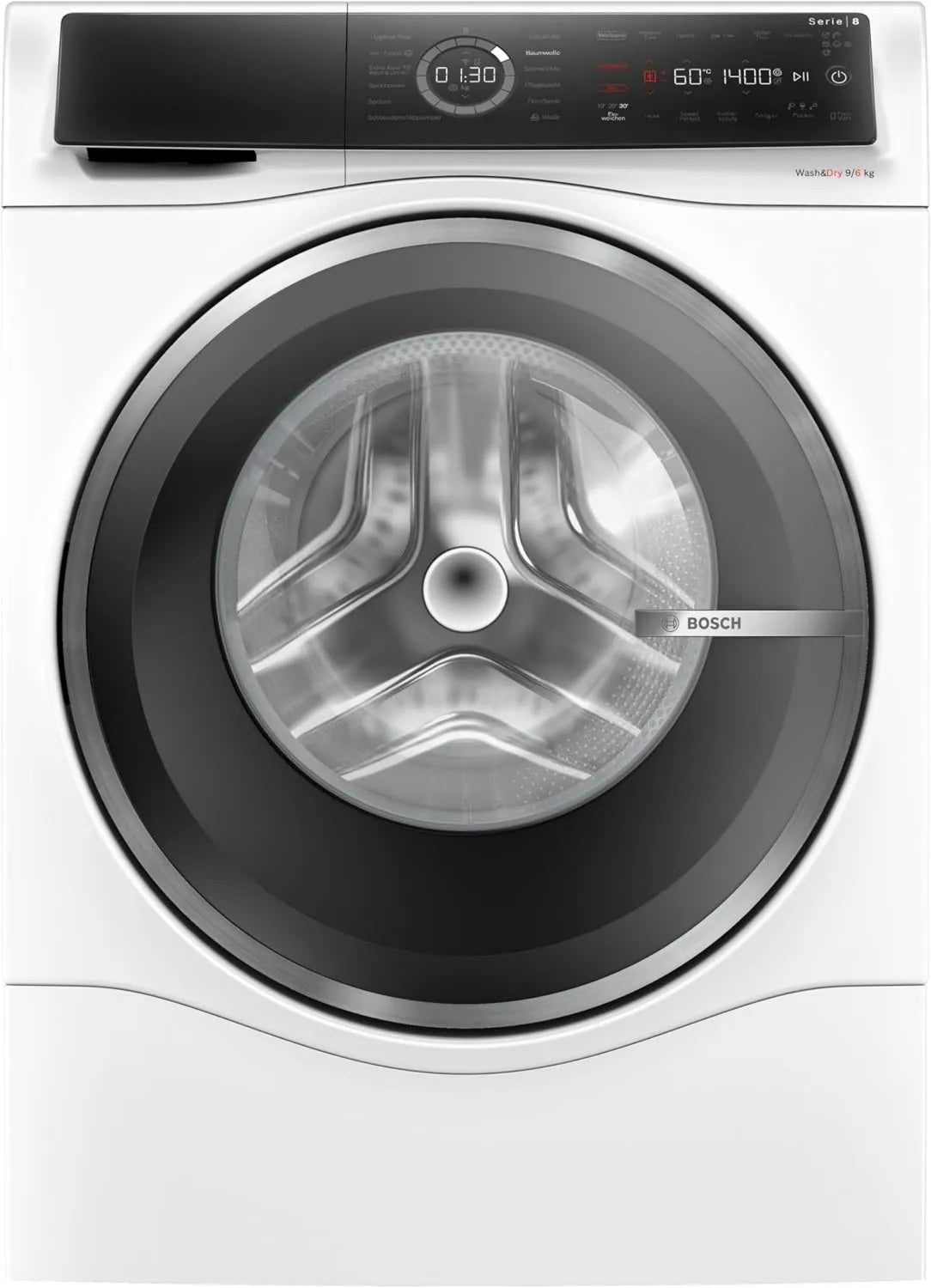 Bosch pralko-suszarka, WNC244070 Pralka susząca, 60 cm, 6 kg, pralka, suszarka, Home Connect, cichy, biały, 1400 obr./min, min, EcoSilence Drive, Żelazny Assist