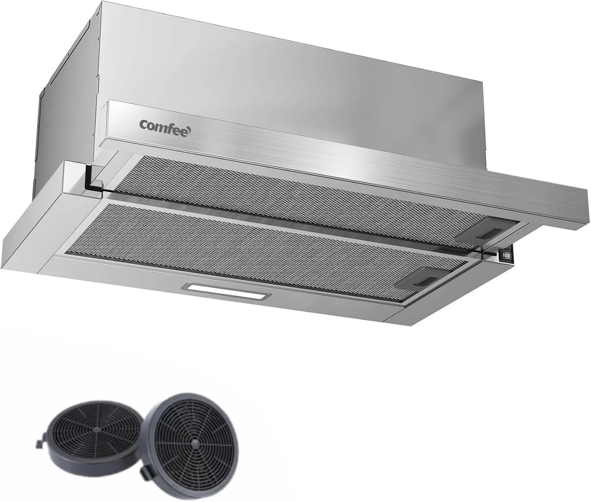 Comfee okap kuchenny, Okap próżniowy, 60 cm, 400 m3 / h, klasa energetyczna A, CHL03M21S, układ recyrkulacji, przepływ powietrza, typ płaski m3/h