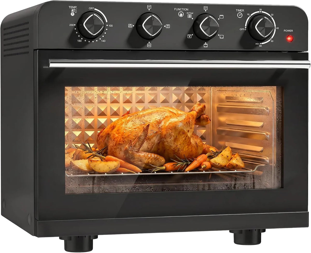 HOMCOM frytkownica beztłuszczowa, Piekarnik elektryczny, 36 l, 1800 W, licznik czasu, grill, czarny, 60 min, piec na gorące powietrze, płyta kuchenna, regulowana temperatura, światło wewnętrzne