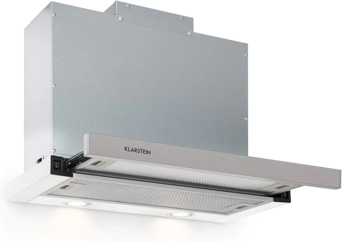 KLARSTEIN okap kuchenny, 60 cm, 500 m3 / h, oświetlenie LED m3/h, instalacja ścienna, biały, 2 filtry smarowe