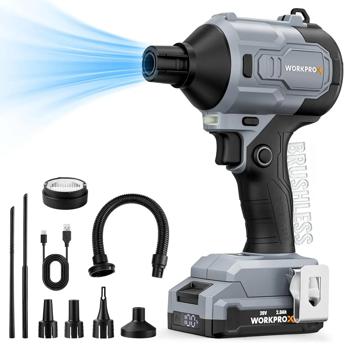 WORKPRO, Silnik, 20 V, USB, 4 prędkości, bezprzewodowy, X