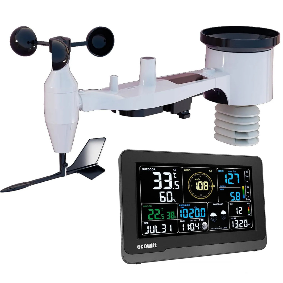 ECOWITT, WS3900 stacja WS69, bezprzewodowa stacja meteorologiczna, plener, WiFi, wyświetlacz LCD, plener + 7, konsola, 7, 5 cala