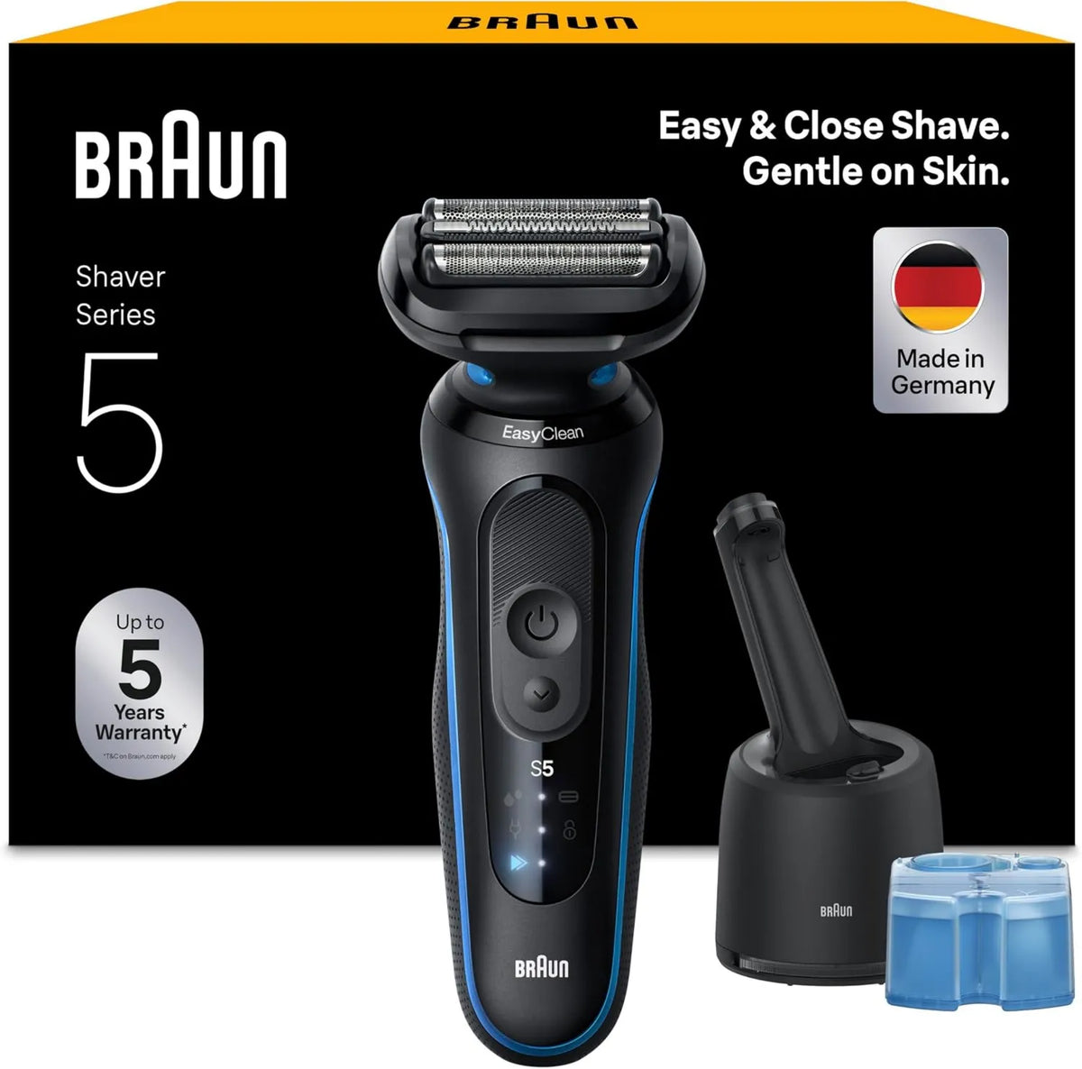 Braun, Seria 5 52-B7200CC ze stacją, Shaft, szczotka, IP65, 2 tryby, niebieski, dla Shaver Softness Twarz i Barbe