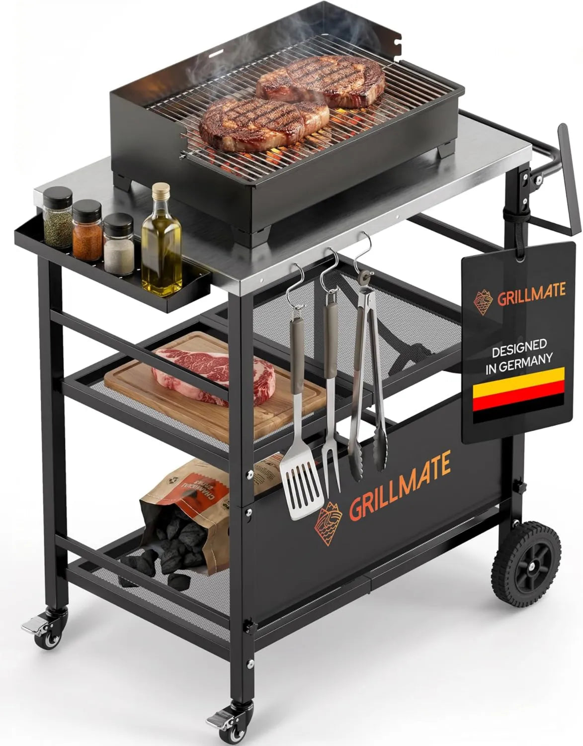 GRILLMATE, Elektryczny mini piekarnik do pizzy, grill, grill na zewnątrz, grill Weber, grill gazowy, koszyk grill, stolik boczny