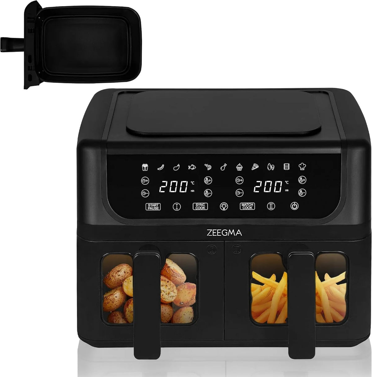 Zeegma frytkownica beztłuszczowa, Dodatkowy panel, olej DUAL Free Fry z 2 szuflady 1700 W, 9 l pojemności, Czas do 60 min, Natychmiastowe ogrzewanie 60 sek