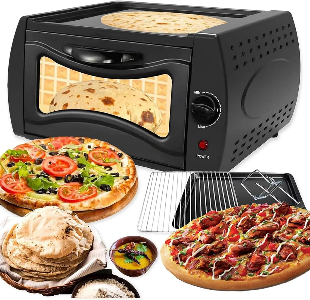 Generic piec do pizzy, Elektryczny piekarnik do pizzy, 15 l, 50 do 400°C, mini-licznik do pizzy do Chapati, regulacja temperatury 50, 400°C, piekarnik kryty