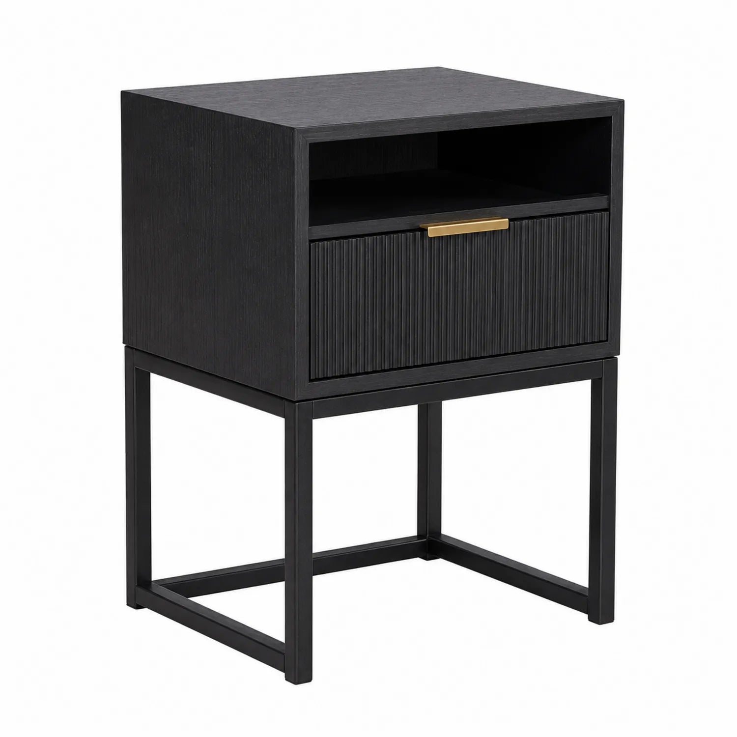 Czarny stolik nocny z drewna dębowego i metalu 50x40x60 cm