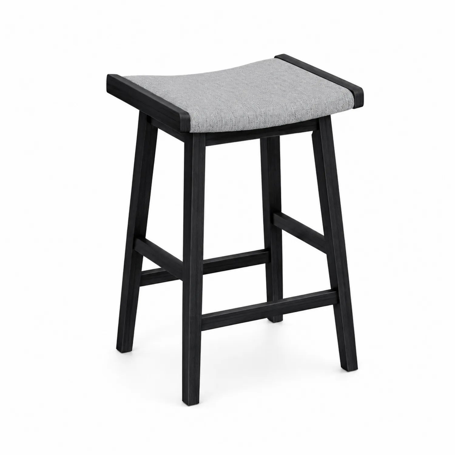 Hoker z Drewna z Szarym Siedziskiem z Tkaniny 60 cm