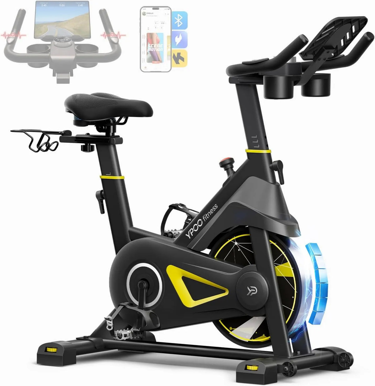 Rower, 160 kg, 20 dB, regulacja ustawień, YPOO Rower Treningowy do Domu, Cichy Rower Spinningowy z Wyświetlaczem LED i Aplikacją