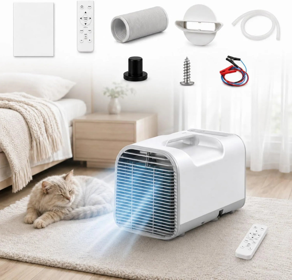HCAUYNN klimatyzator przenośny, Klimatyzator, 1400 W, 600 W, Klimatyzator 1400 W / 5000BTU, minutnik, Moc nominalna 600 W, minutnik 1- 12H dla przyczep kempingowych 1400 W/5000BTU