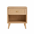 Stolik nocny z drewna dębowego i rattanu 45cm x 55cm x 35cm