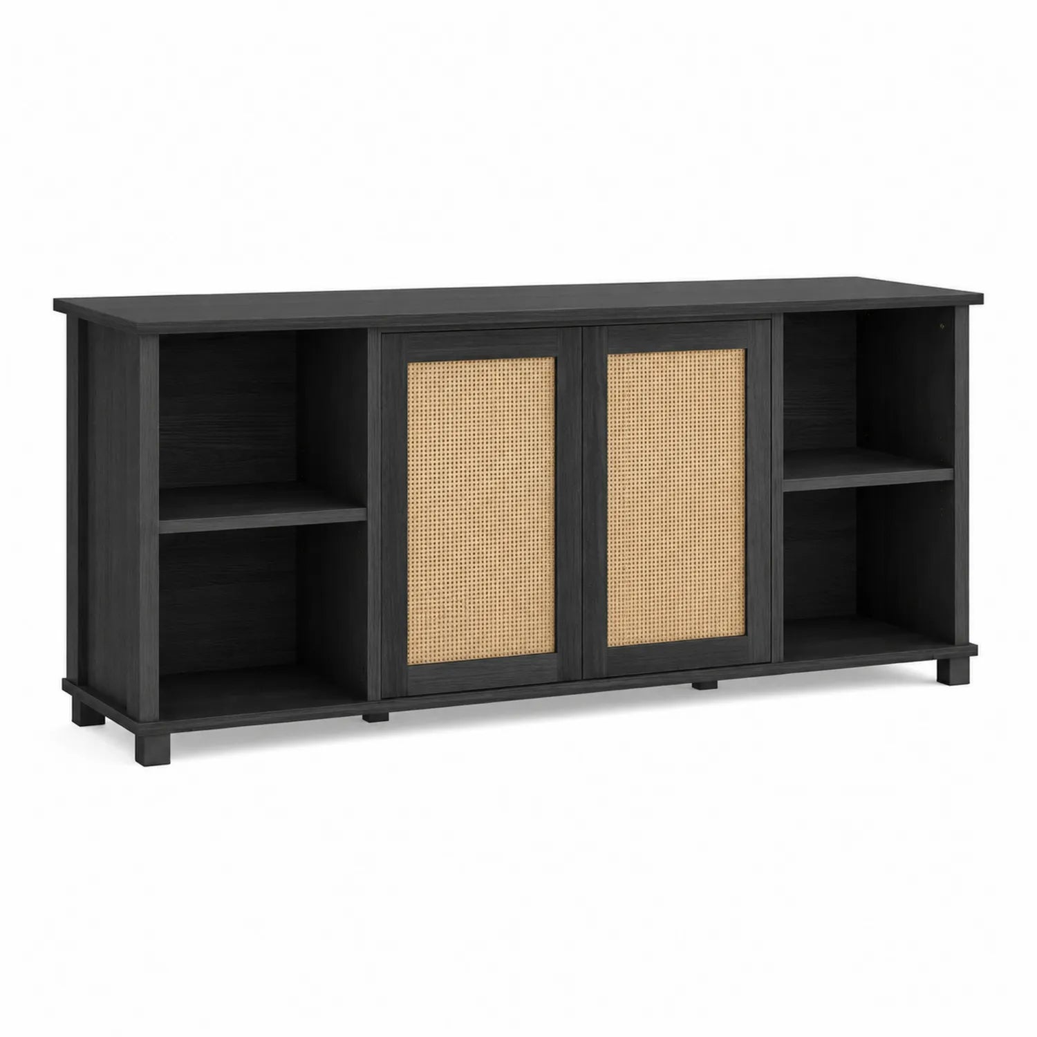 Szafka RTV drewniana z panelami rattanowymi 150x40x60 cm