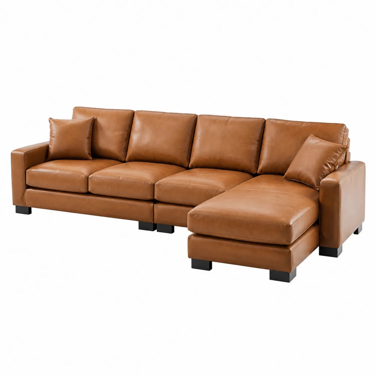 Sofa narożna skórzana brązowa z poduszkami