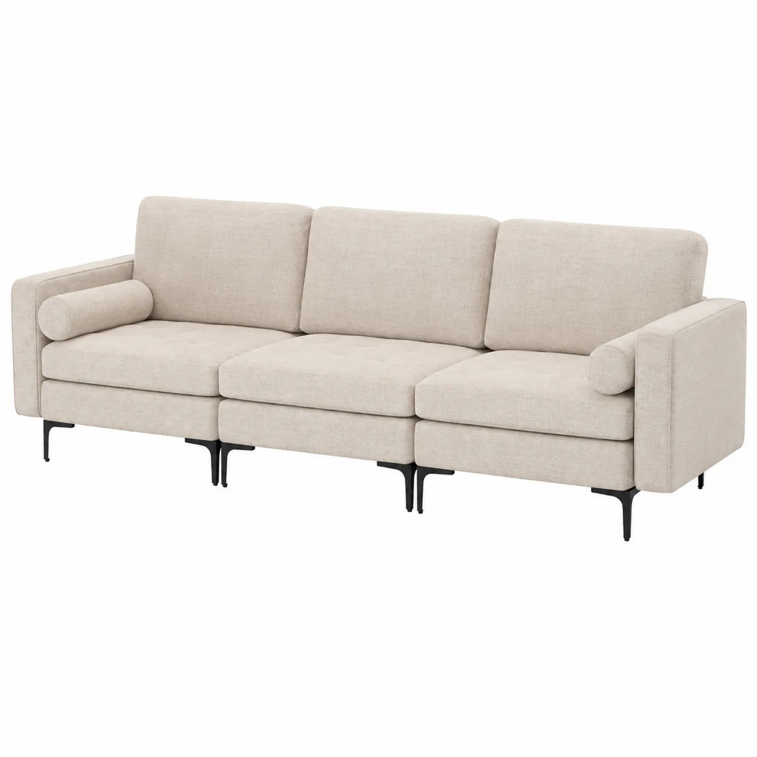 Trzyosobowa Sofa z Tkaniny Lniana Beżowa 210 cm