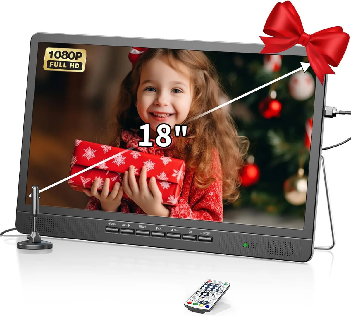 DVB/T2 telewizor Smart TV, 1080P, Desobry Przenośny telewizor, 18 Mini LCD TV z tunerem, na kemping na zewnątrz, obsługuje wejścia USB/HDMI/AV