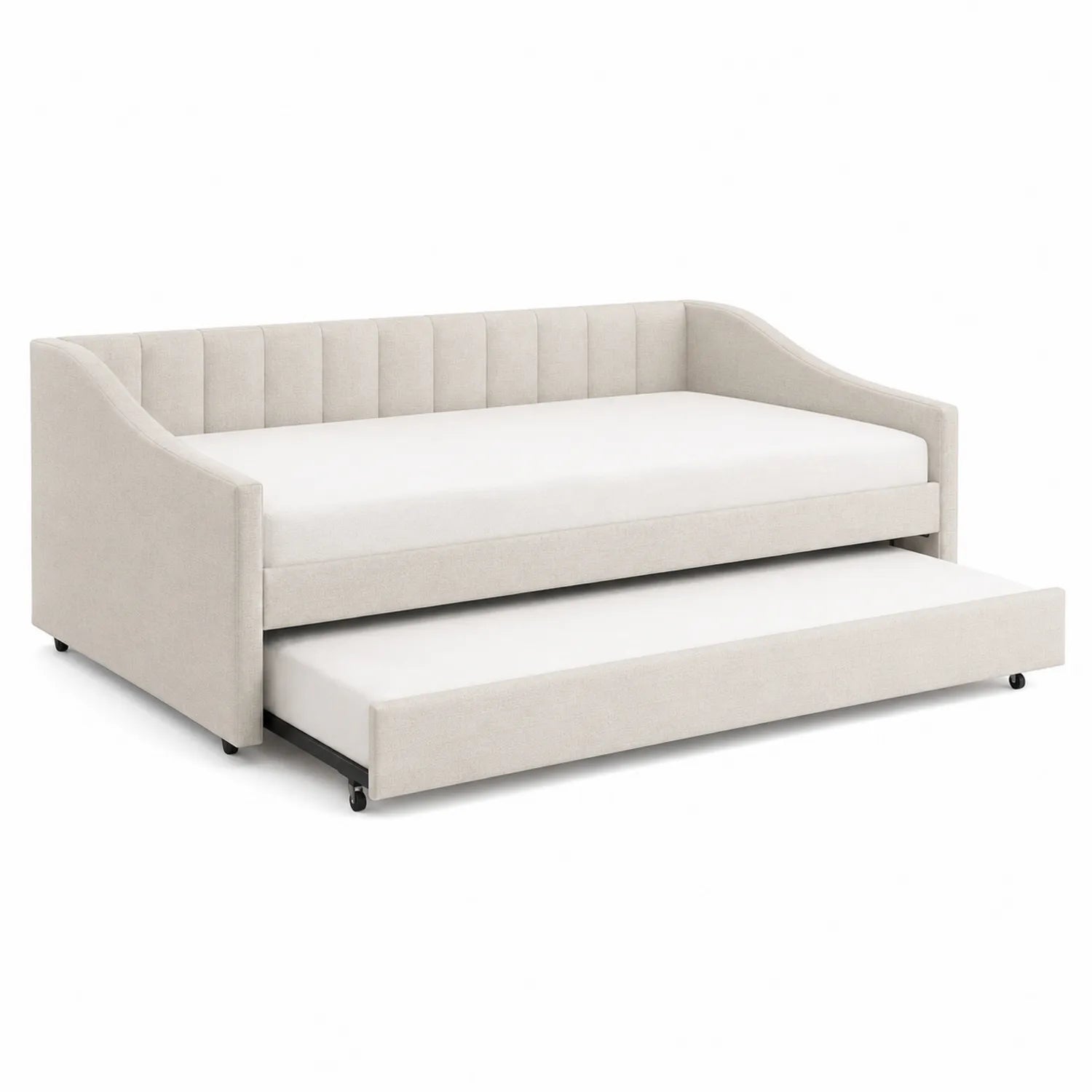 Łóżko materiałowe z wysuwanym materacem beżowe 200x90 cm