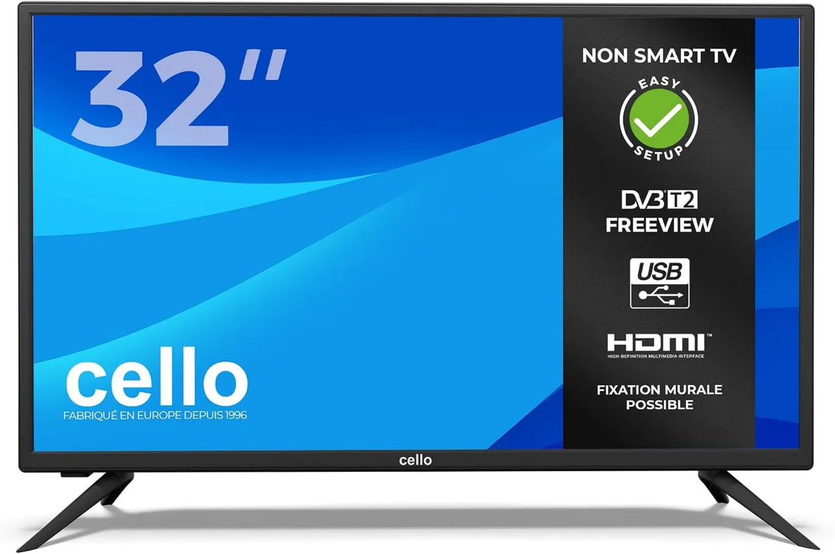 Cello telewizor, Smart TV, 32 cali, 3 HDMI, TV, potrójny tuner DVB- T2, S2, USB, Non Smart, 3X HDMI, Design Compact DVB-T2