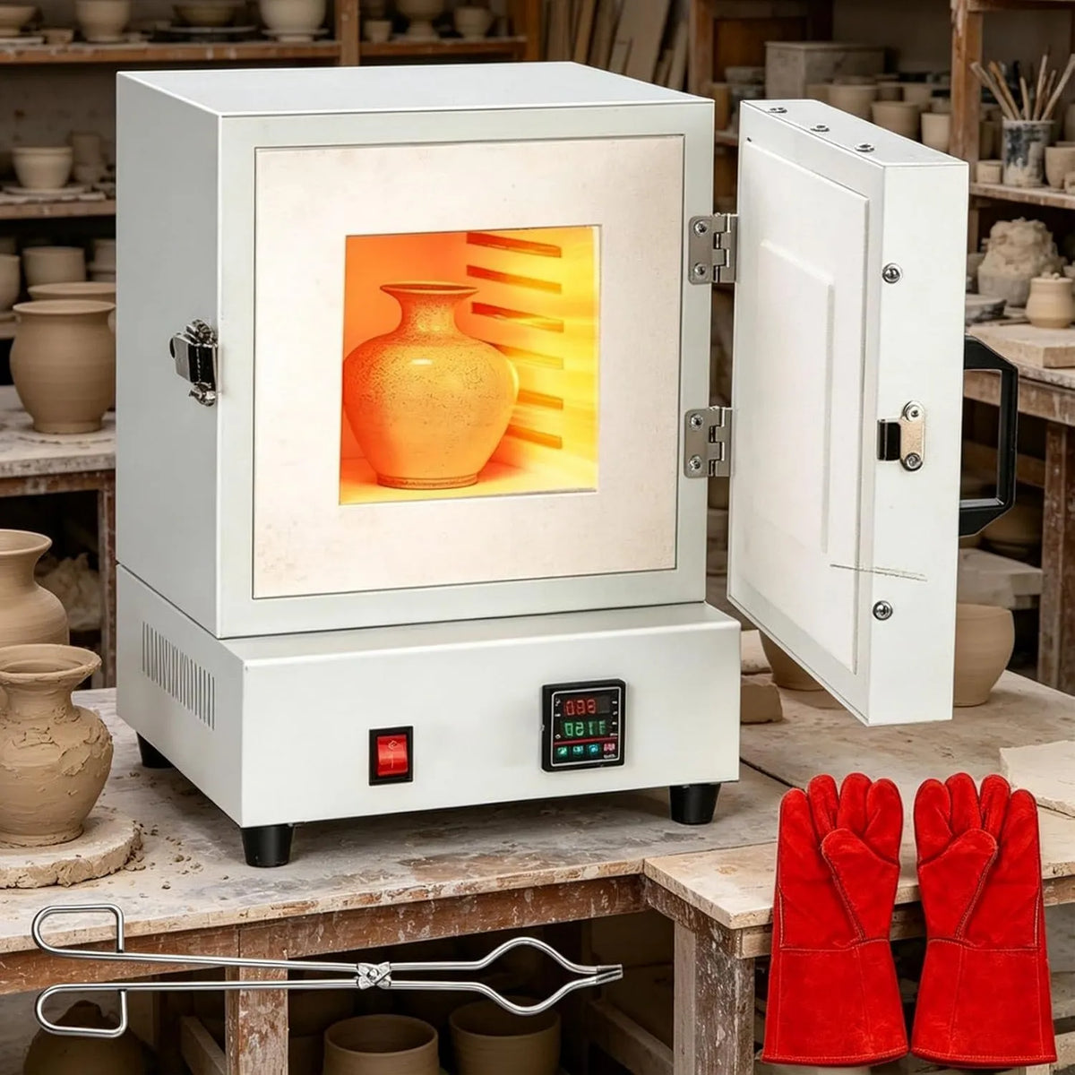 moupeaktain, Piec elektryczny, 2000 W, 2 strefy temperaturowe, Ogrzewanie 4 boki, Temperatura 1150°C, Piec do pieczenia z ceramiki elektrycznej 2000 W, Szkło i metale Fuzja