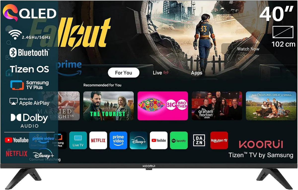 KOORUI, Smart TV, 40 cali, TV, K40Q1FQ- T8, QLED, Tizen OS, potrójny tuner DVB- T2, S2, WiFi, Bluetooth, Full HD, App Store, 100 cm, Connected K40Q1FQ-T8 DVB-T2
